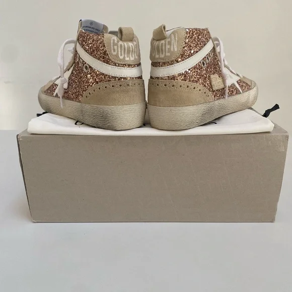 Golden Goose Mid Star Sneaker Rose Gold Glitter/Beige Leather/Suede 39 New Box - Picture 6 of 15